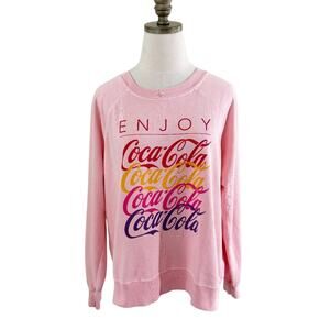 Wildfox Pink Coca Cola Terry Pullover Sz M Oversized Fit Raglan Sleeve Crew Neck